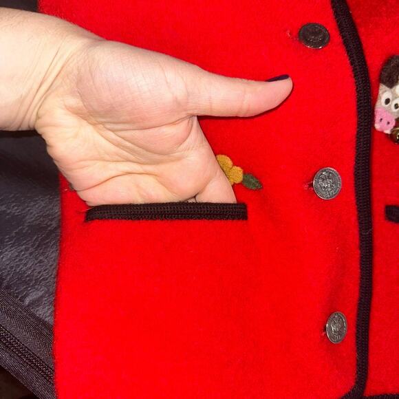 Vintage Elegance Seiler Norwegian Red Felted 100% Wool Jacket Size 116cm 6Y - Picture 7 of 12